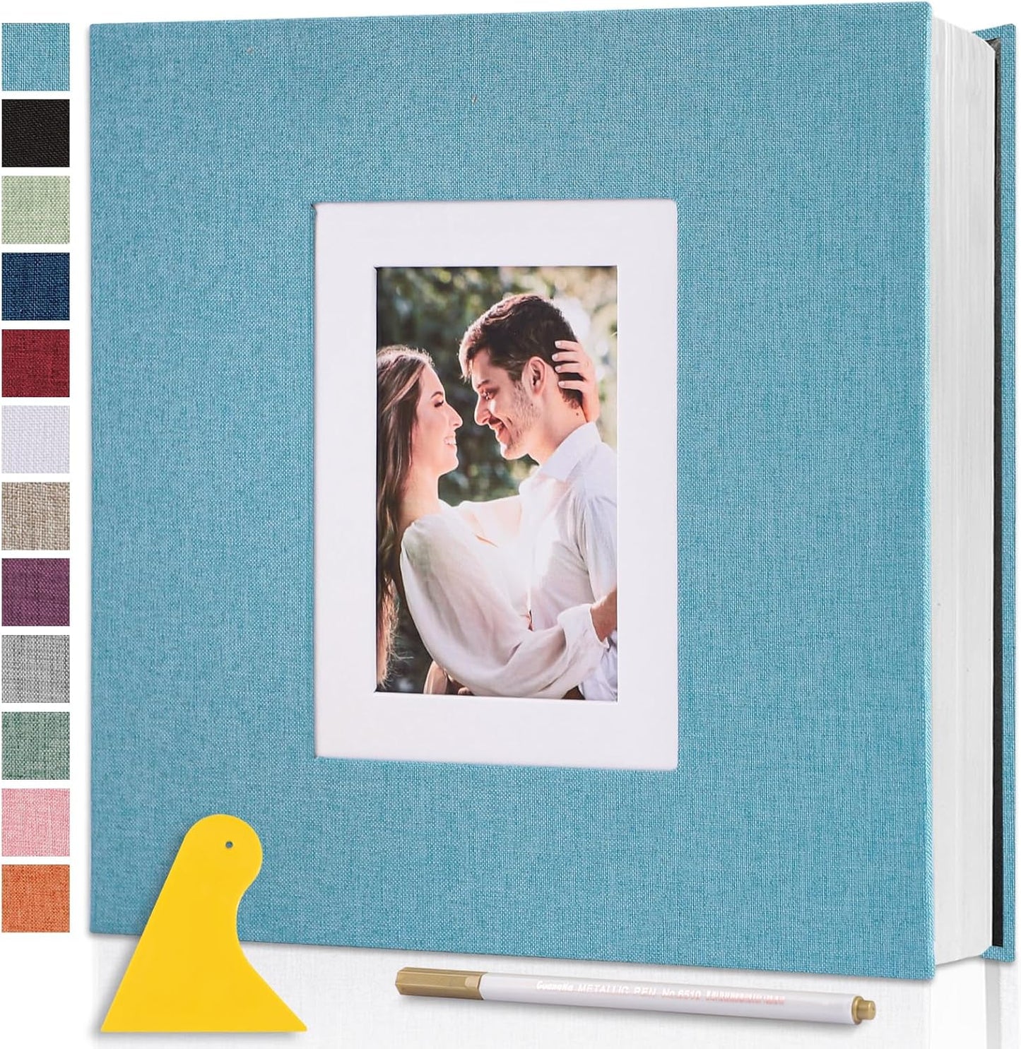 Photo Album Self Adhesive Pages Scrapbook Large Magnetic Photo Albums with Sticky Pages Scrapbooks for Wedding Baby for 4x6 5x7 8x10 Picture Photo Books 13.2x12.8 LightBlue 40 Pages