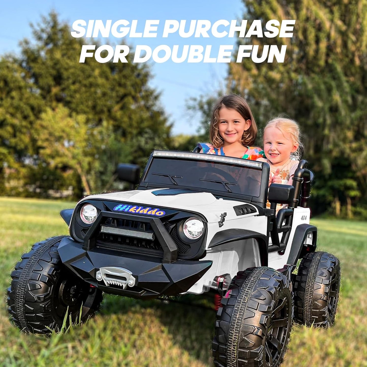 24V 9Ah Ride on Toy for Big Kids, 4WD 2 Seater Ride on Car Truck with Remote Control, 4x200W Motor - White