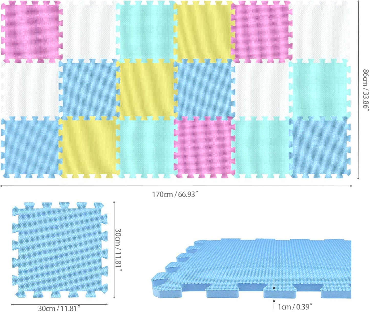 qqpp EVA Rubber 18 Tiles Interlocking Puzzle Foam Floor Mats - Baby Play Mat for Playing | Exercise Mat for Home Workout. QC-ACEGHb18N