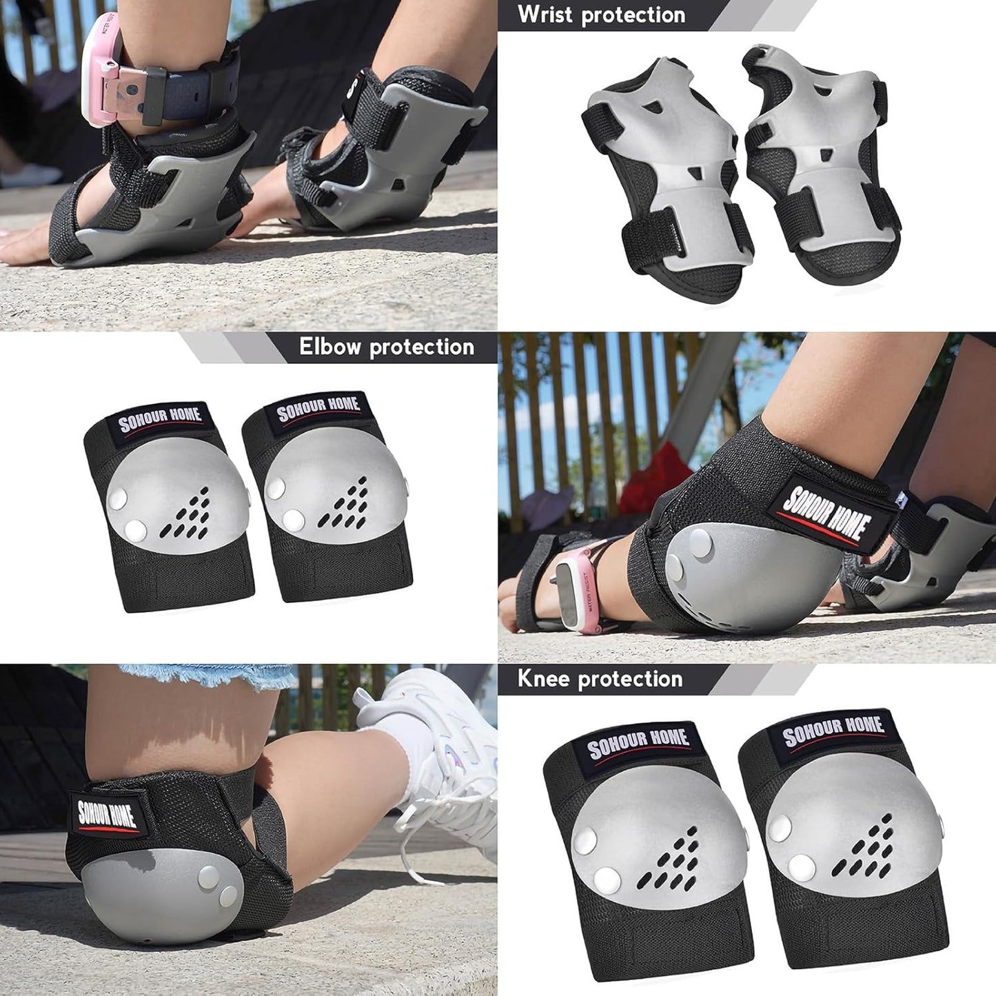 Youth/Kids Knee Pads Elbow Pads Wrist Guards Protective Gear Set for 3-15 Years Child Roller Skates, Skateboard, Cycling, Inline Skating, BMX Bike, Balance Bike, Scooter Riding and Other Outdoor Sports