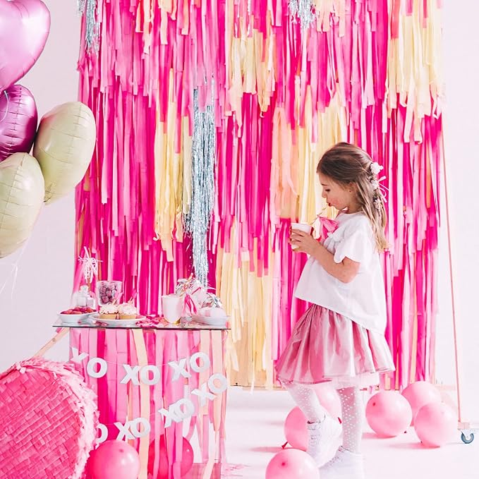 PartyWoo Pink Crepe Paper Streamers 4pcs 328ft Pack of Dark Hot Pink Magenta Fuchsia Crepe Paper Streamers for Birthday Gender Reveal Baby Shower Wedding Bachelorette Princess Party Decorations