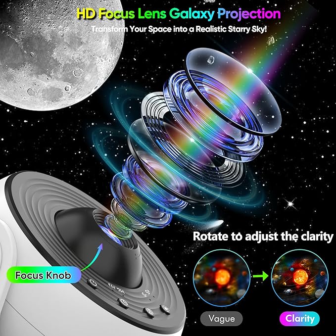 Upgraded Galaxy Projector for Bedroom, 13 in 1 HD Star Projector Light Projector, 360° Rotating Planetarium Projector with Timer and Simple 4 Button Control for Kids, Ceiling, Gifts, Room Decor