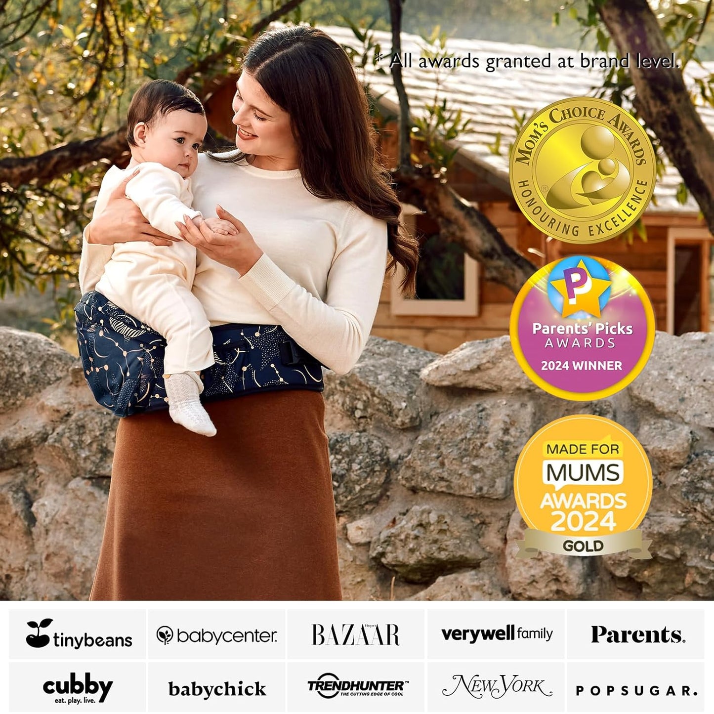 Momcozy Hip Seat Baby Carrier - Adjustable Waistband with Original 3D Belly Protector, Ergonomic Carrier with Various Pockets for Newborns & Toddlers up to 45lbs (Starry Sky, Large)