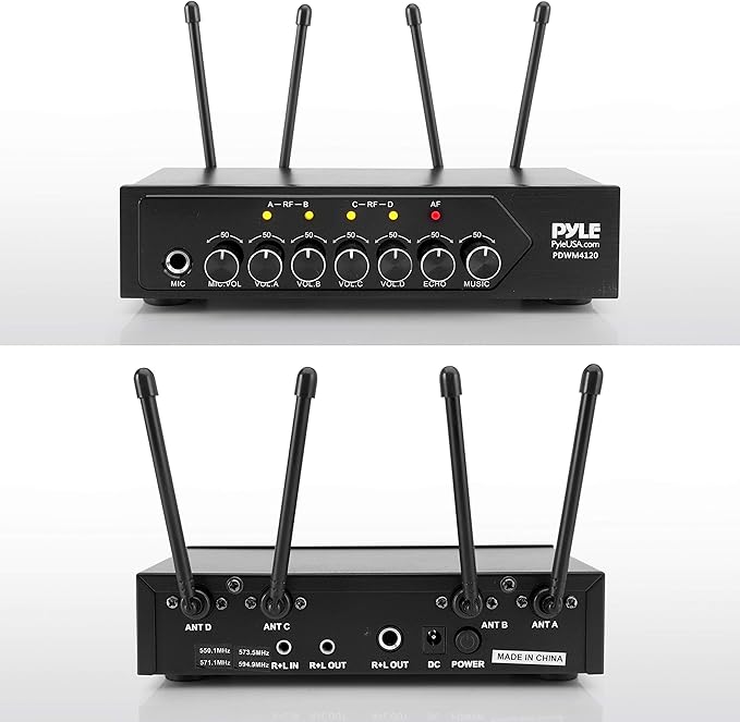 Pyle Wireless Microphones, Professional UHF Dual Microphones for Karaoke, Wireless Dynamic Microphone System Set with Rechargeable Receiver,Plug and Play, Speech, Wedding, Church, PA System