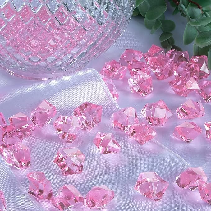 Babenest Acrylic Crushed Ice Rocks, 150 PCS Fake Crystals Plastic Ice Cubes Diamonds Gems for Vase Fillers, Home Decoration, Table Scatter, Event, Wedding, Arts & Crafts (Pink)