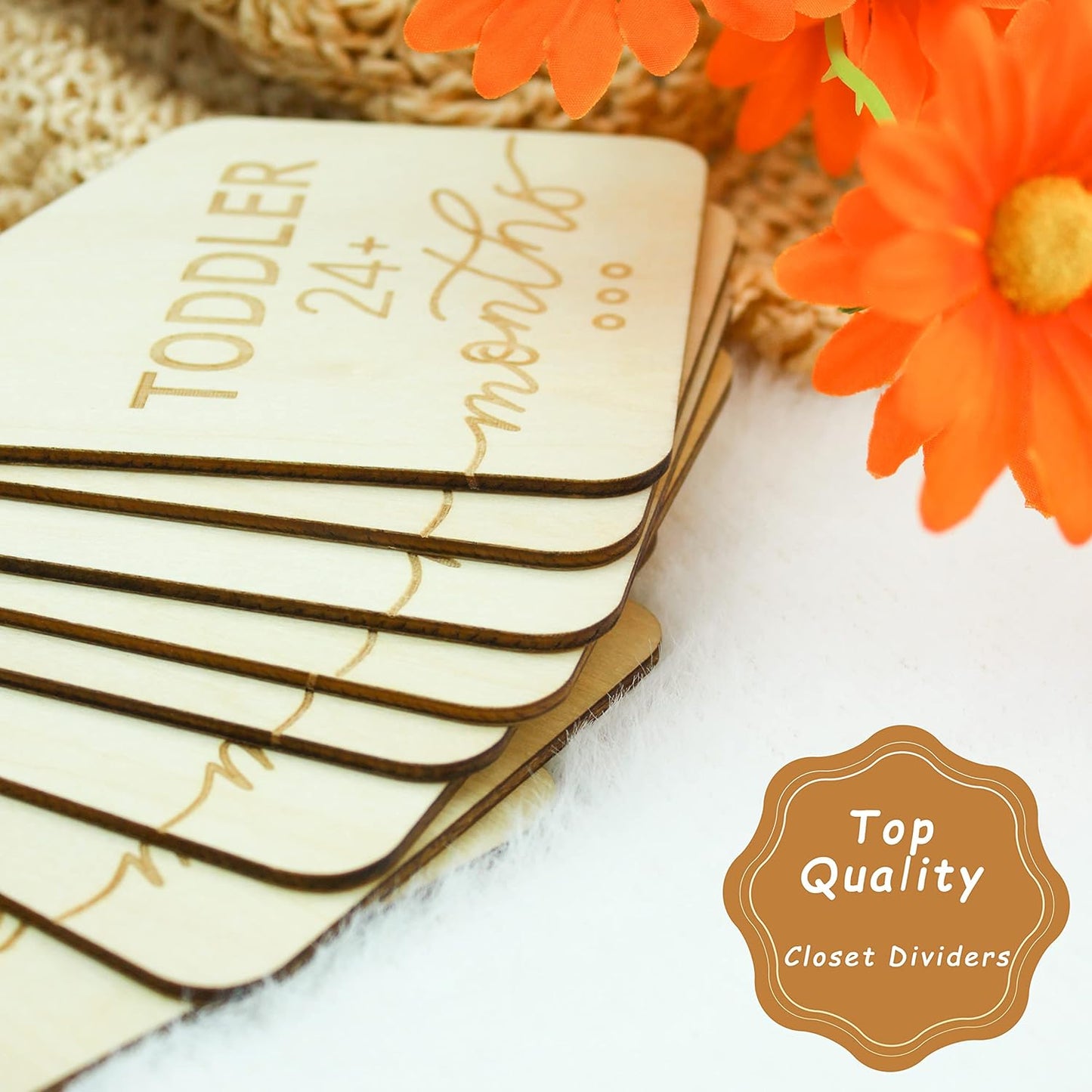 Baby Closet Dividers for Clothes Organizer - Set of 8 Beautiful Wooden Double-Sided Baby Clothes Size Organizer from Newborn to 24 Months for Nursery Decor