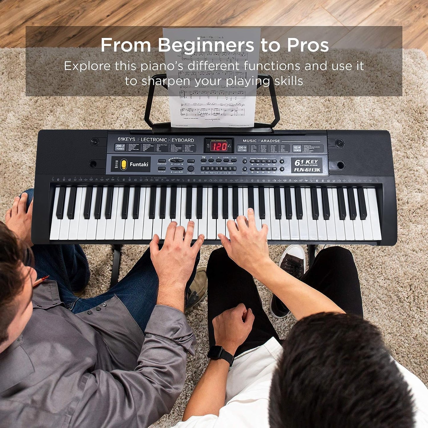 Portable 61 Keys Digital Piano, Electronic Keyboard Piano with Lighted Keys & Sheet Music Stand, Mini Keyboard Piano for Beginners Kids Adults, Digital Keyboards, Black