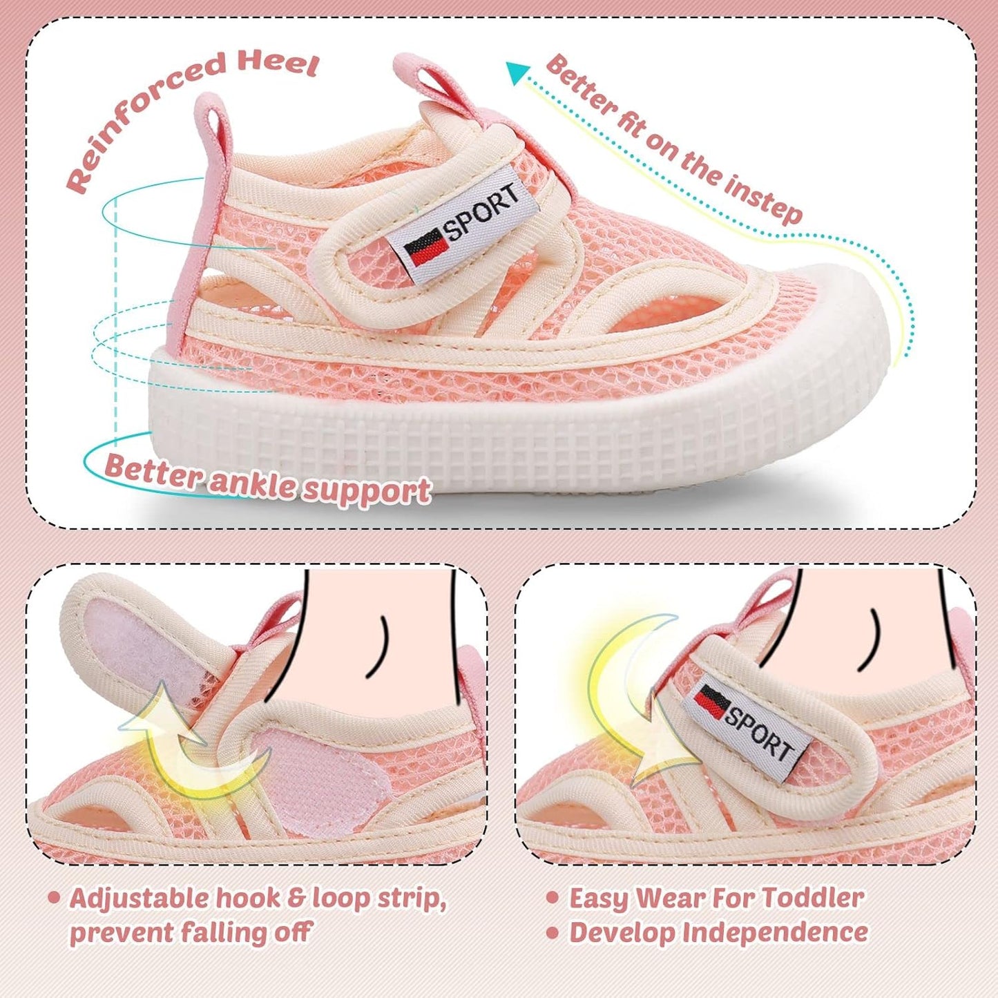Baby Walking Shoes Toddler Girl Boy Soft Sole Breathable Mesh Slip on Summer Wide Shoes Infant Flexible Lightweight Non-Slip Safer Causal Tennis Shoes Toddler First Walkers Shoes Rubber Soles Outdoor