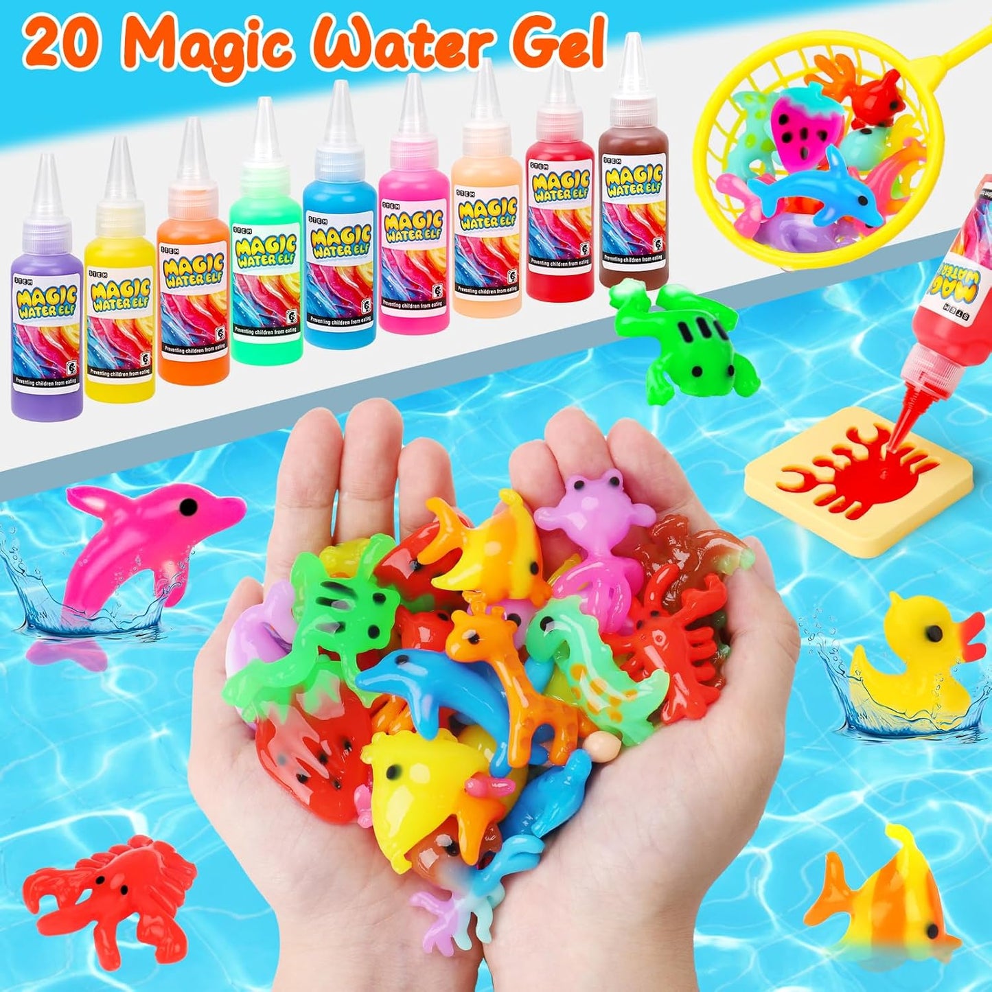 Magic Water Elf Toy Kit, Aqua Fairy Water Gel Kit for Kids with 20 Magic Gel &16 Shape Molds-DIY Elf Kits Make Your Own Water Pets Arts and Crafts for Kids 4-6 7 8 9 10 Year Old Boy Girl Gifts