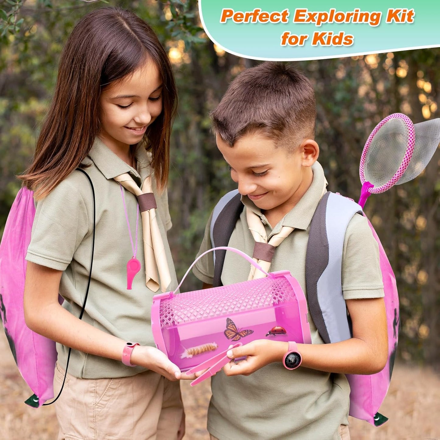 Bug Catcher Kit & Outdoor Explorer Kit for Kids, 10 Pcs Bug Catching Kit with Toy Cage, Backpack, Flashlight, Manifying Glass, Toy Net, Outdoor Exploration Toys Gift for Boys Girls 3-12