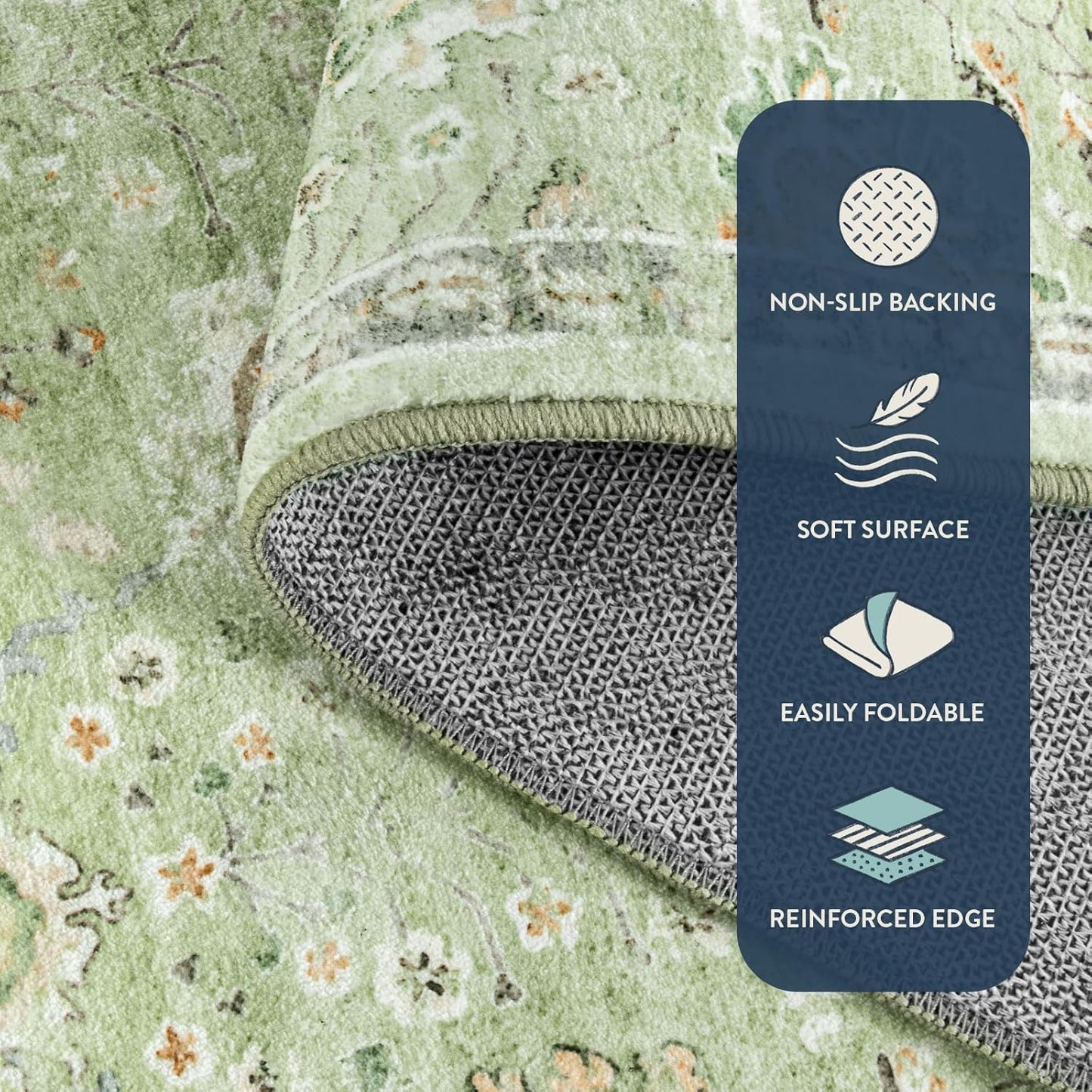 Lahome Sage Green Area Rug 8x10 for Living Room Bedroom, Soft Boho Floral Machine Washable Rugs, Non Slip Indoor Carpet for Nursery Playroom Indoor Home Decor