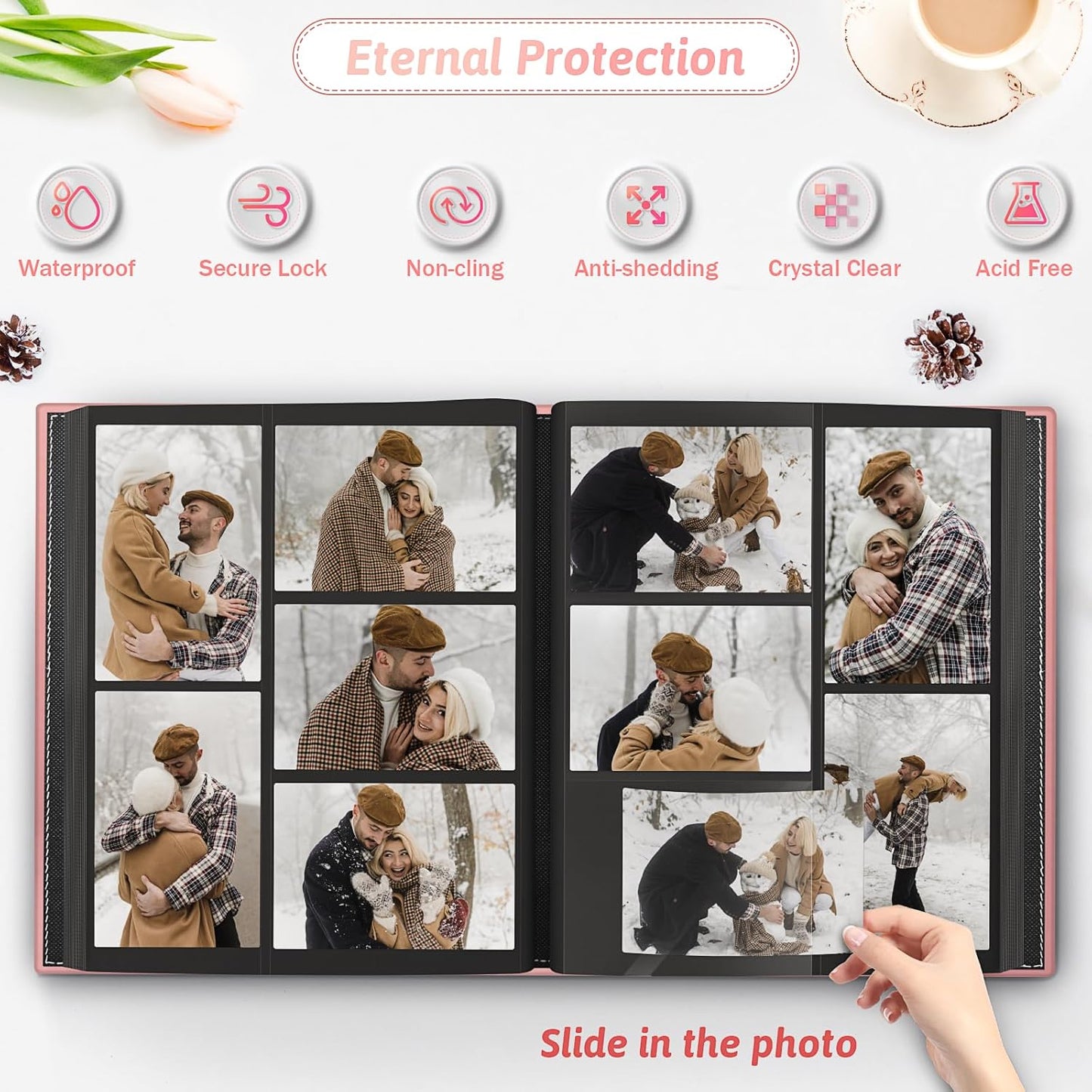 Popotop Photo Album 4x6 500 Pockets with Leather Hardcover Cover, Large Photo Album Binder Book with 50Pcs Pages for Family Travel Wedding Baby Gifts