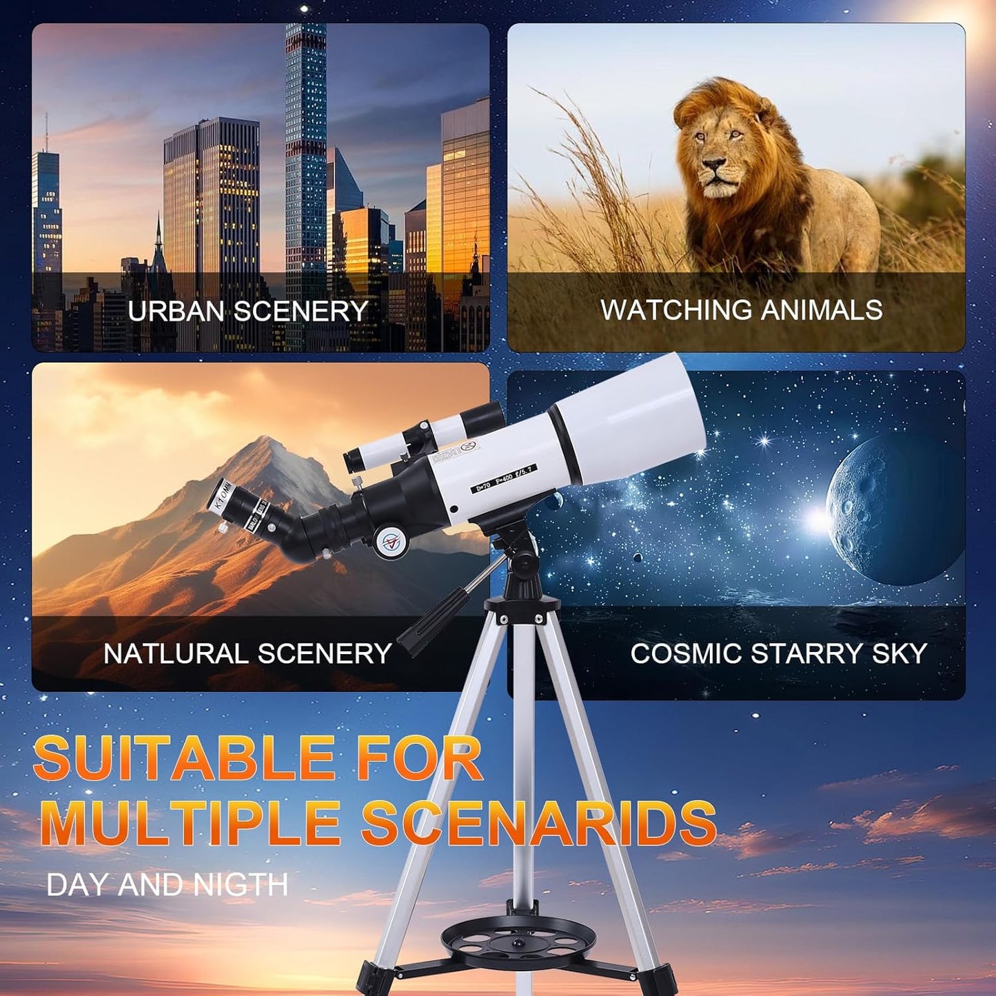 PISEZ 70400 Telescope for Adults & Beginner,70mm Aperture 400mm AZ Mount Astronomical Refracting Telescope for Kids Beginnerswith Carry Bag, Phone Adapter