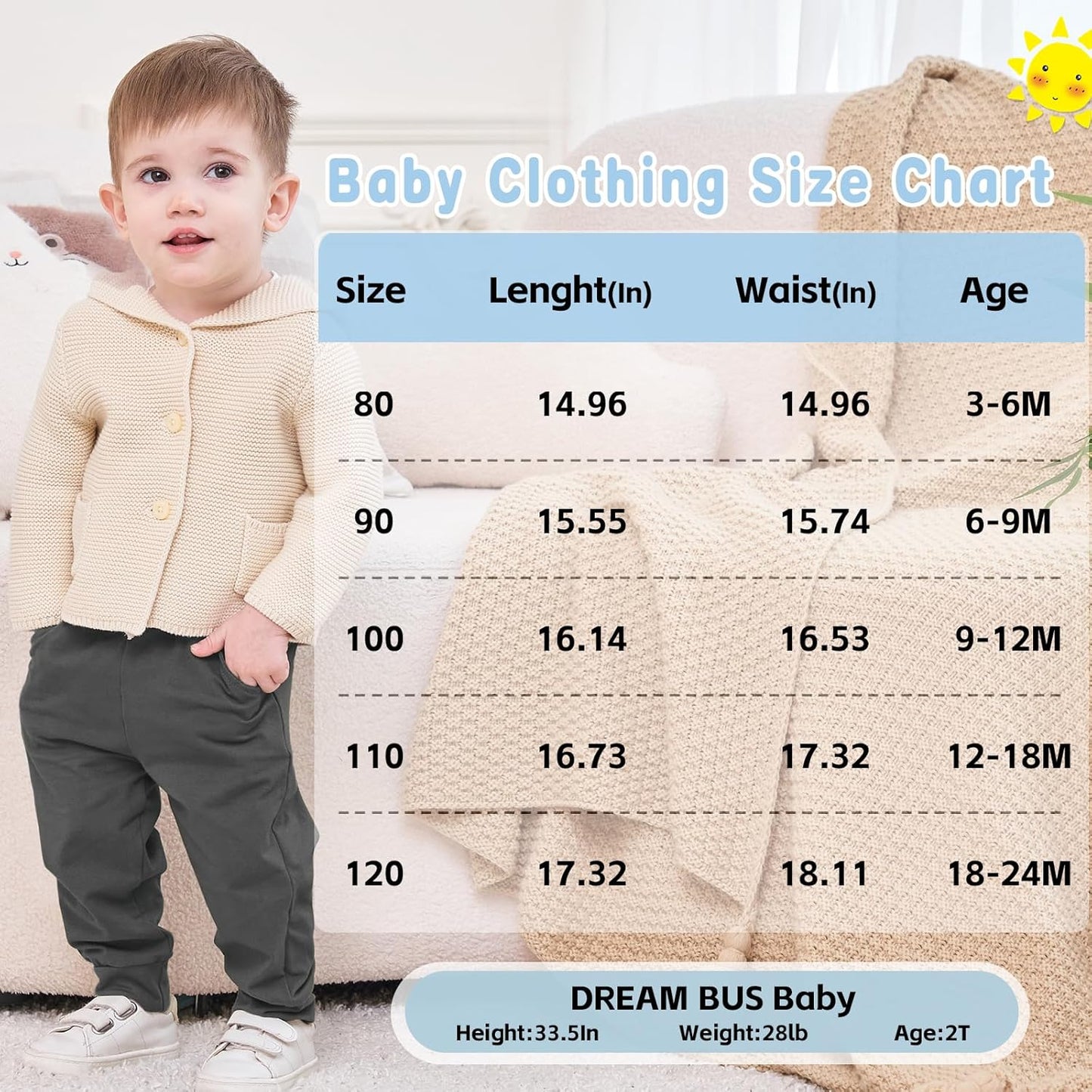 DREAM BUS Pack of 3 Toddler Jogger Pants with Pocket Toddler Boy Sweatpants Baby Boy Pants Infant Newborn Leggings