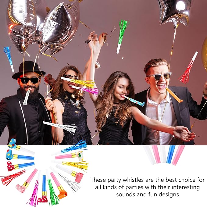 160 Pcs Party Blowers Set Includes 100 Pcs Glitter Fringed Noise Maker and 60 Pcs Colorful Blowouts Horns Whistle for Sporting Events Birthday New Year Noisemakers Party Favors