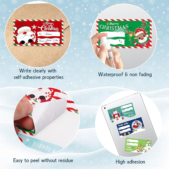 ALODNY 500 Pcs Christmas Gift Tags Stickers,Self-Adhesive Name Tag,Christmas Labels Gift Tags for Christmas Presents Holiday Decorations