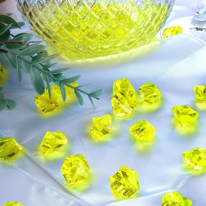 Babenest Acrylic Crushed Ice Rocks, 150 PCS Fake Crystals Plastic Ice Cubes Diamonds Gems for Vase Fillers, Home Decoration, Table Scatter, Event, Wedding, Arts & Crafts (Yellow)
