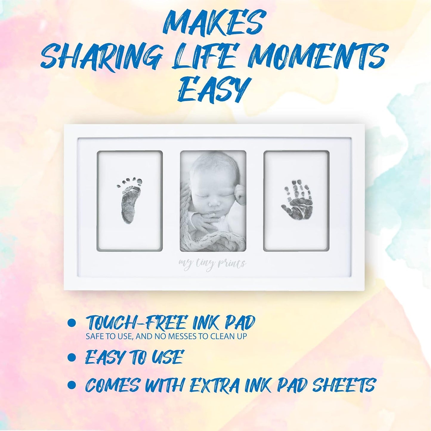 Felt Like Sharing My Tiny Prints Newborn Baby Handprint and Footprint Kit – Photo Keepsake Frame with Ink Pad for Baby Hand and Footprints – Great New Parent Present – 17” L x 9.5” H (White)
