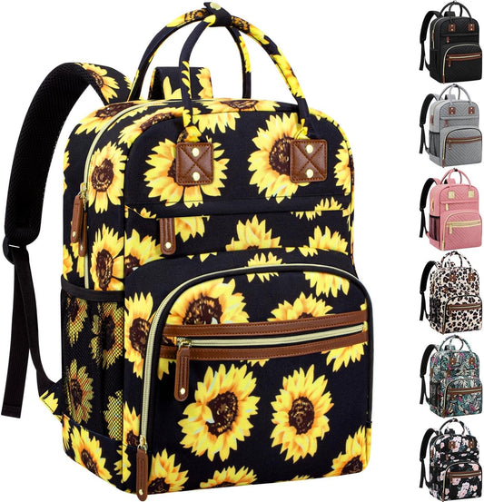 Diaper Backpack Tote Large Capacity, Baby Bag with Insulated Pockets Multifunctional Diaper Bags For Baby Girl Boy Women Waterproof Bags Mama Maternity Bag Sunflower