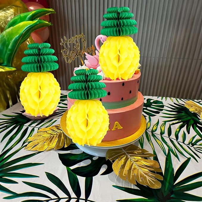 Gyufise 6Pcs Pineapple Honeycomb Centerpieces Tissue Paper Pineapple Table Hanging Decorations for Tropical Luau Hawaiian Jungle Party Supplies Favor