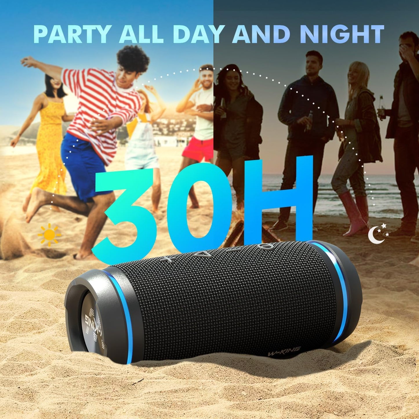 W-KING 36W Portable Speakers Bluetooth Wireless, IPX6 Waterproof Bluetooth Speaker Loud, Powerful 360° Sound, Hi-Fi Audio, BT5.4, 30H Battery, Stereo Pairing, EQ for Outdoor, Travel, Home, Beach, Bike