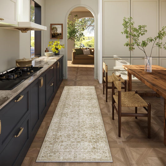 Washable Kitchen Rug Runners for Hallways: 2'6"x8' Bedroom Runner Rug Non Slip Low-Pile Stain Resistant Soft Carpet Runner for Indoor Entryway Hallways Kitchen Laundry Room Beside Farmhouse