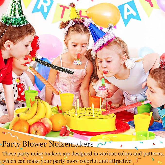 12 Pcs Party Blower Colorful Blowouts Noisemakers Birthday Blowouts Whistles for Party Favors(Colorful Paper Roll)