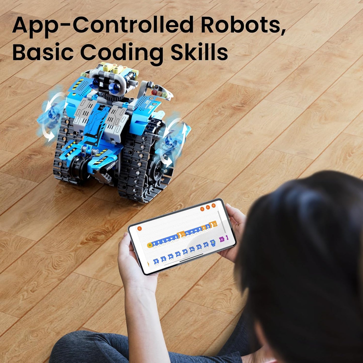 Sillbird Robot Building Kit with Remote Control STEM Gifts for Boys Ages 8-12, Technic Coding Robotic Toys for Kids Birthday, Build 5in1 Models with 488 Pieces - Blue