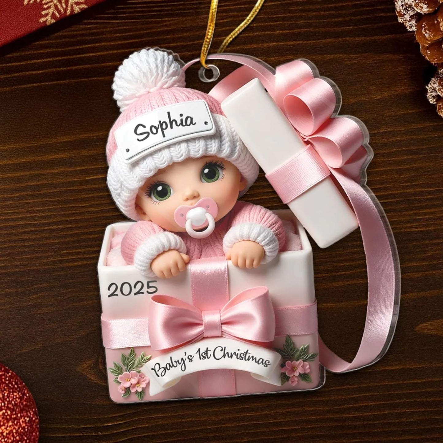 Pawfect House Custom 2D Acrylic Ornament, Personalized Christmas Baby Shower, Gender Reveal Gifts for New Moms, New Dads, Parents, Our Little Bundle's First Holiday Season, Baby Christmas Ornaments