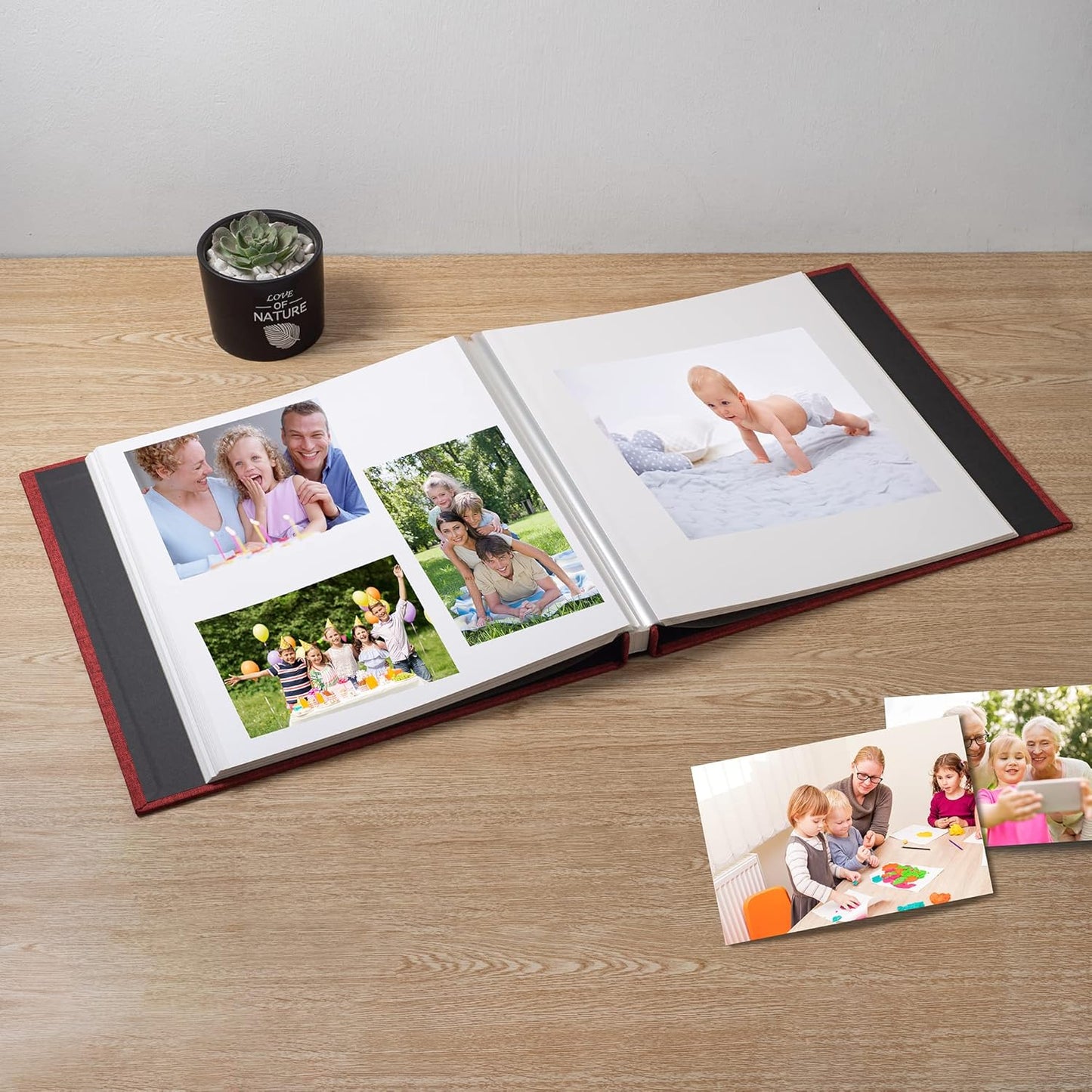 Large Photo Album Self Adhesive Scrapbook Album for 4×6 8×10 Pictures DIY Magnetic Linen Cover Album 40 Pages for Family Wedding Gifts with Metal Pen and Plastic Board