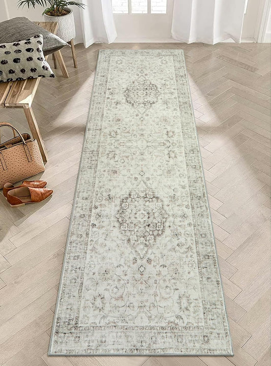 LIVEBOX Washable 2.5x8 Runner Rugs for Entryway Bathroom, Boho Kitchen Floor Mats Long Rug Runners for Hallways Non Slip, Farmhouse Low-Pile Carpet Runners for Laundry Room, Taupe