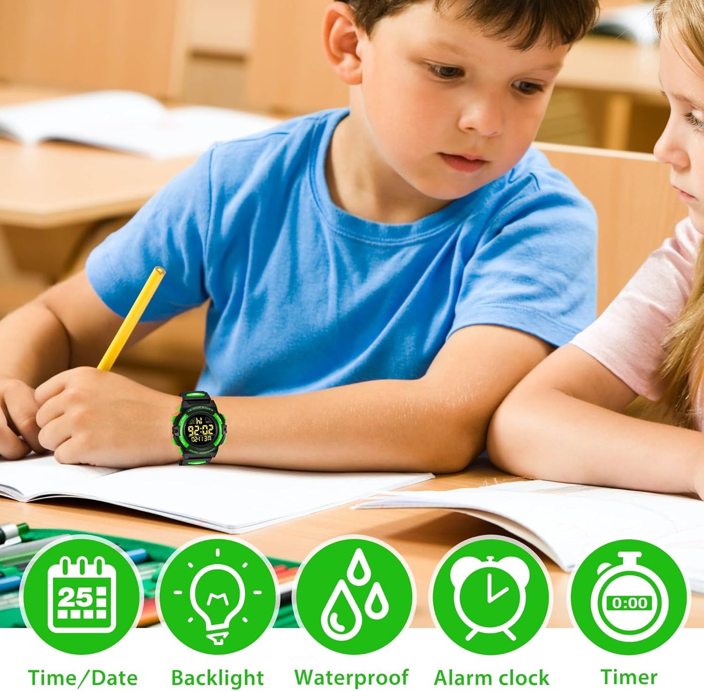 Kids Watch,Boys Watch for 3-15 Year Old Boys,Digital Sport Outdoor Multifunctional Chronograph LED 50 M Waterproof Alarm Calendar Analog Watch for Children with Silicone Band,Kids Gift