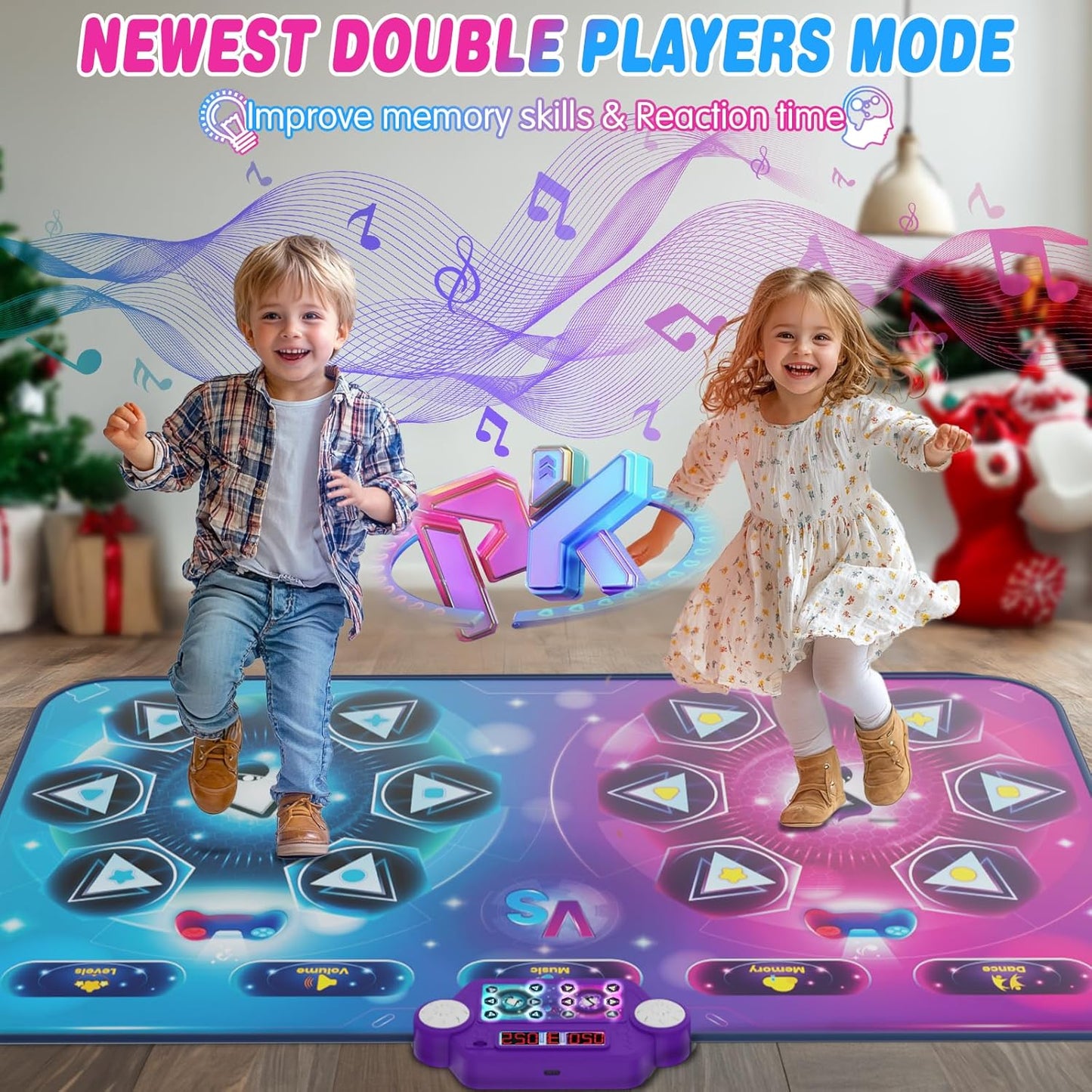 Rechargeable Dance Mat - Double User Play Mat with Extra Large Size (59*38 in), Dancing Music, Challenge Game, Piano Mode, LED Lights, Christmas Birthday Gift for Kids Girls Boys 3-12 Year Old