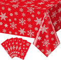 Jectivs 6 Pieces Christmas Snowflake Plastic Party Tablecloth Decorations,White Snowflake Red Xmas Backdrop Sign Table Cover Banner for Winter Christmas Holiday Party Supplies,54x108 inch (Red)