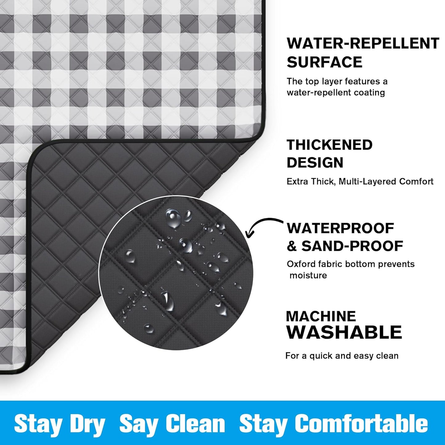 TigeJoy Extra Large Picnic Blanket Waterproof Foldable 80''x80'', Outdoor Picnic Mat Beach Blanket Sandproof for Park, Grass, Travel, Hiking, Camping Essentials, Gingham Picnic Blanket