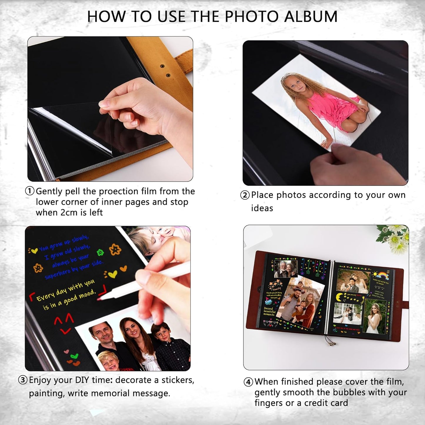 Leather photo Album Self Adhesive Pages, Handamde Leather Scrapbook Photo Album, Wedding Family Album, Holds 3x5, 4x6, 5x7, 6x8, 8x10 Photos - Coffee