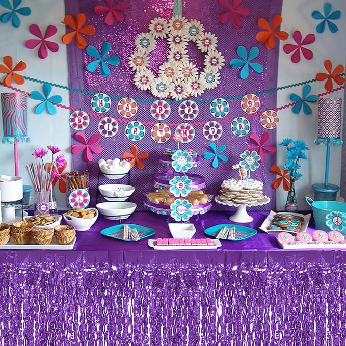 4P Wavy Metallic Tinsel Foil Fringe Table Skirts for Rectangle Tables Backdrop Garland Curtains for Parade Floats Wedding Birthday Parties Decoration Graduation 2025 Christmas (Light Purple)