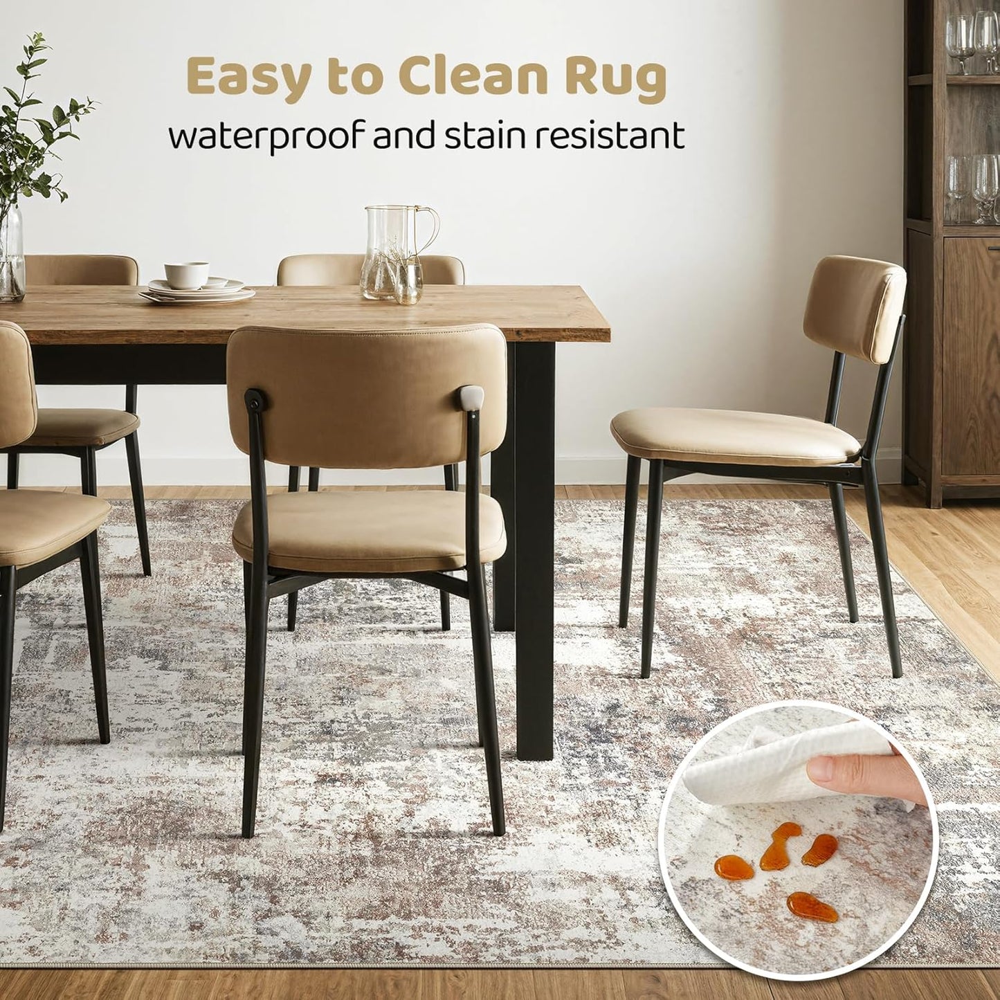 6x9 Area Rugs Washable Rug: Large Abstract Modern Soft Stain Resistant Indoor Floor Non Slip Accent Carpet for Living Room Bedroom Nursery Playroom Dining Room Office Dorm Home House Decor- Brown