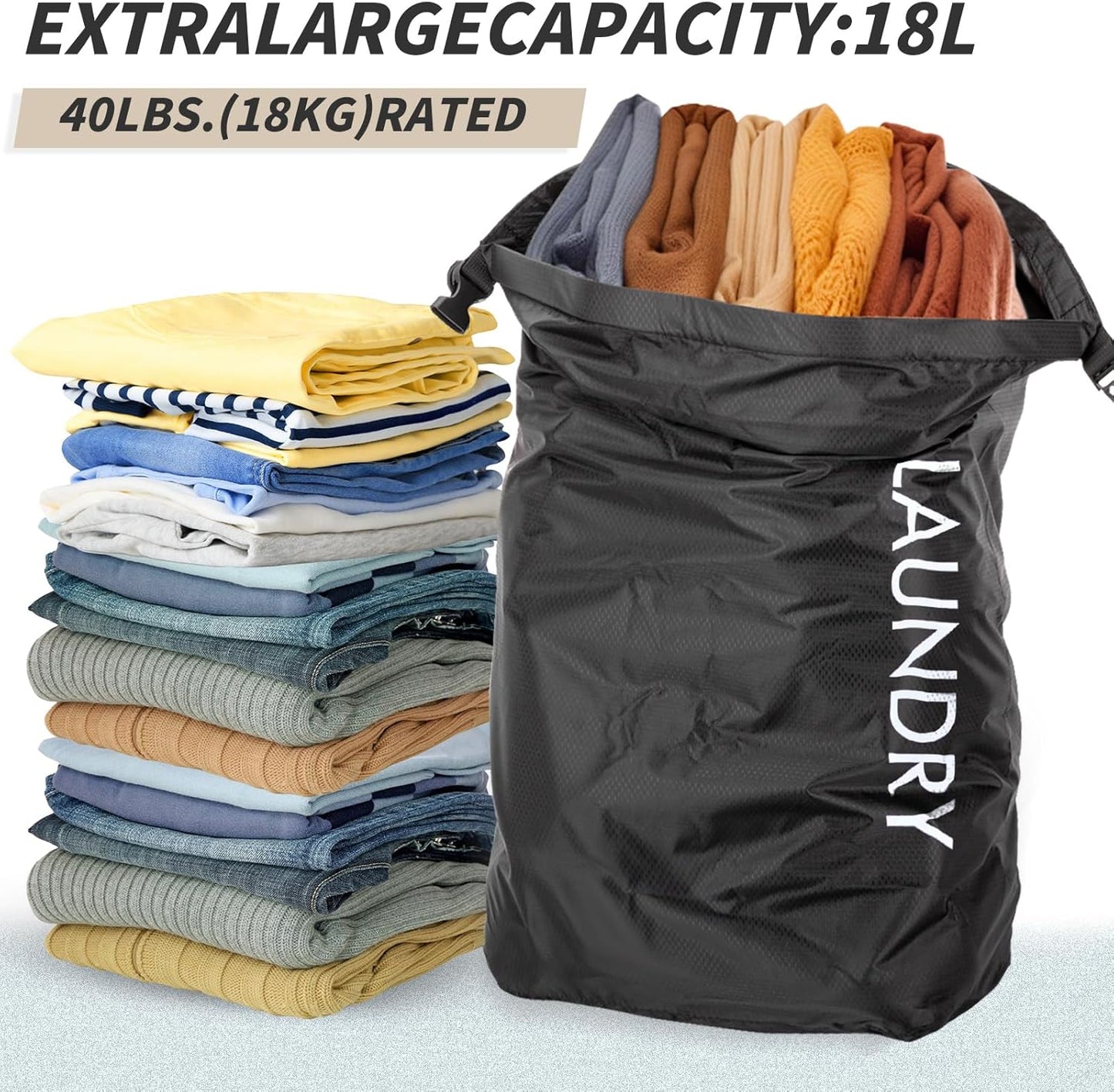 Travel Laundry Bag, Vacuum Compression Dirty Clothes Travel Bag Waterproof Wet Dry Bags Large Capacity Space Saver Bags Reusable Camp Clothes Organizer for Sports College Dorm Laundromat (1 Pcs )Black