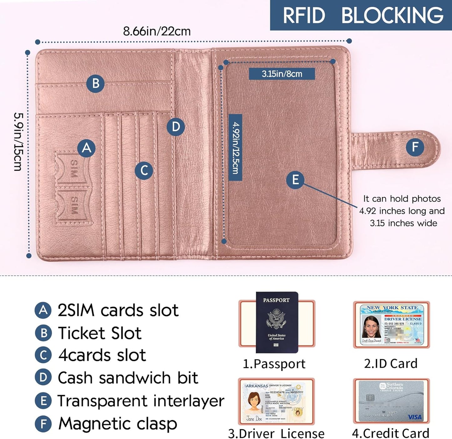 Passport Holder and Card Slot Combo RFID Blocking Leather Family Travel Passport Wallet Travel Accessories for Men Women US Passport Cover Protector (Travel black)