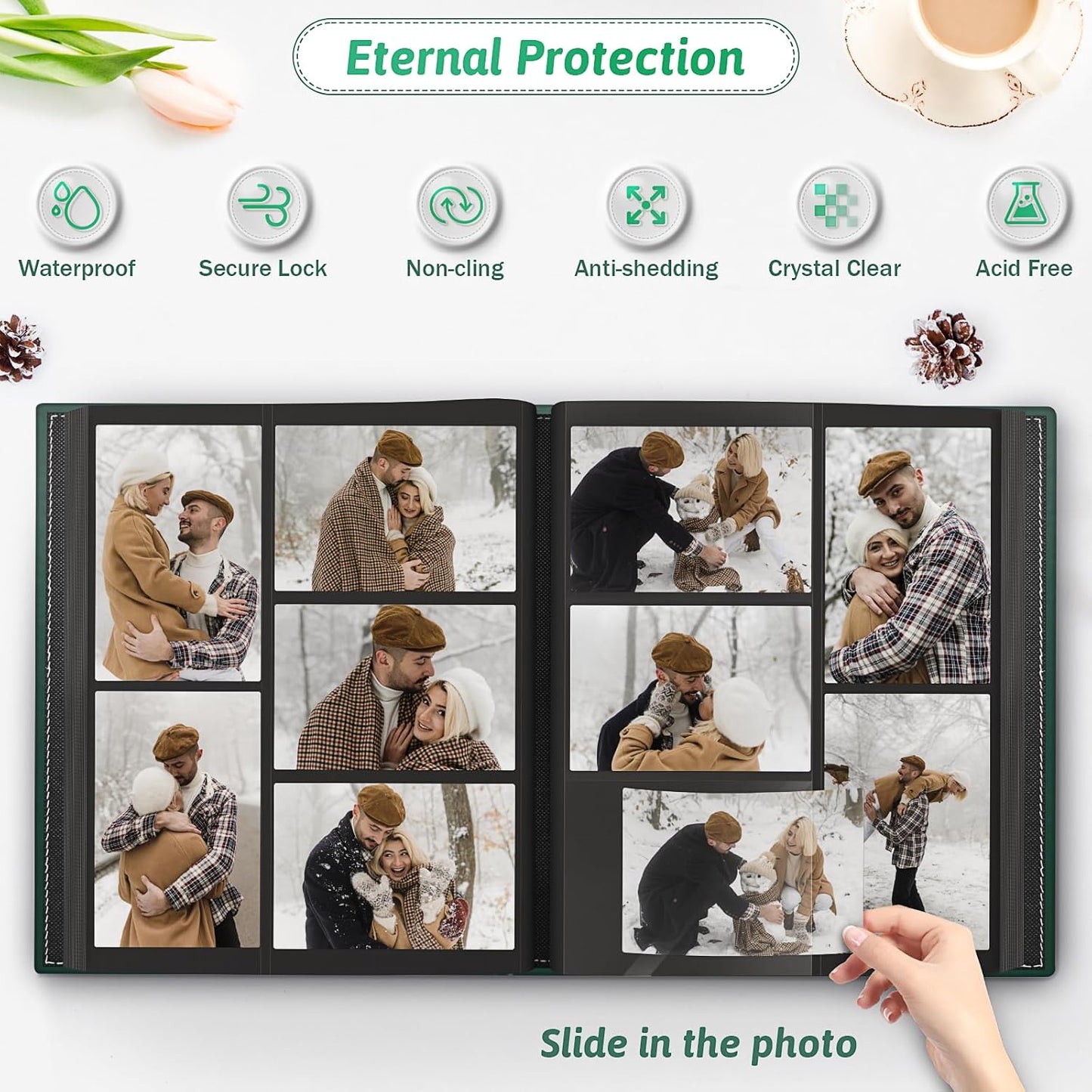 Popotop Photo Album 4x6 500 Pockets with Leather Hardcover Cover, Large Photo Album Binder Book with 50Pcs Pages for Family Travel Wedding Baby Gifts