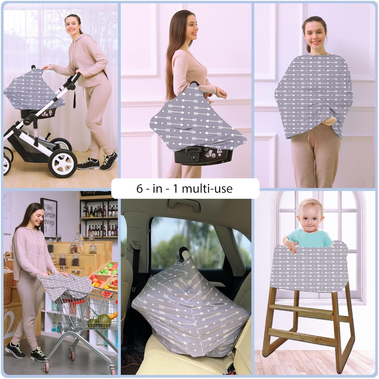 Car Seat Covers for Babies - Multi- use Nursing Carseat Canopy, Breastfeeding Covers, Baby Shower Gifts for Boys and Girls (dot Arrows)