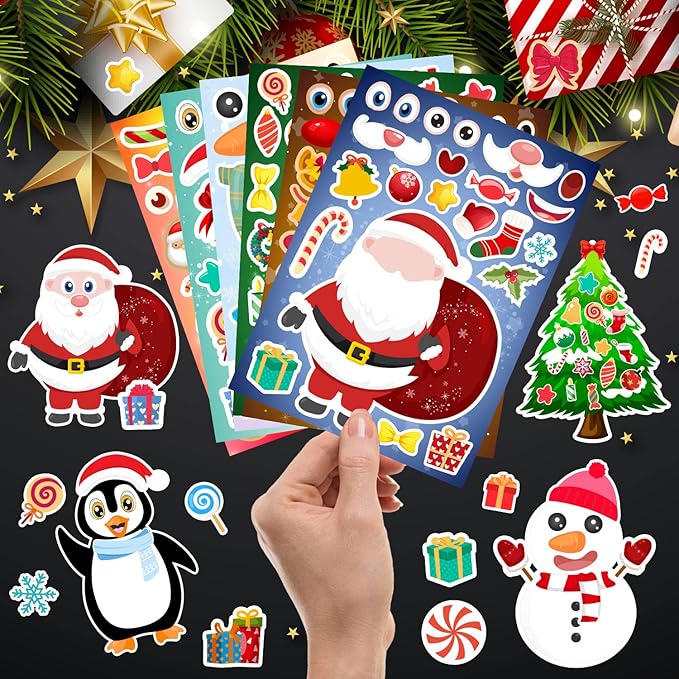 36 Sheets Christmas Stickers for Kids Make Your Own Christmas Stickers, Christmas Party Games Stickersfor Kids Christmas Party Favors Crafts Decorations, Stocking Stuffers