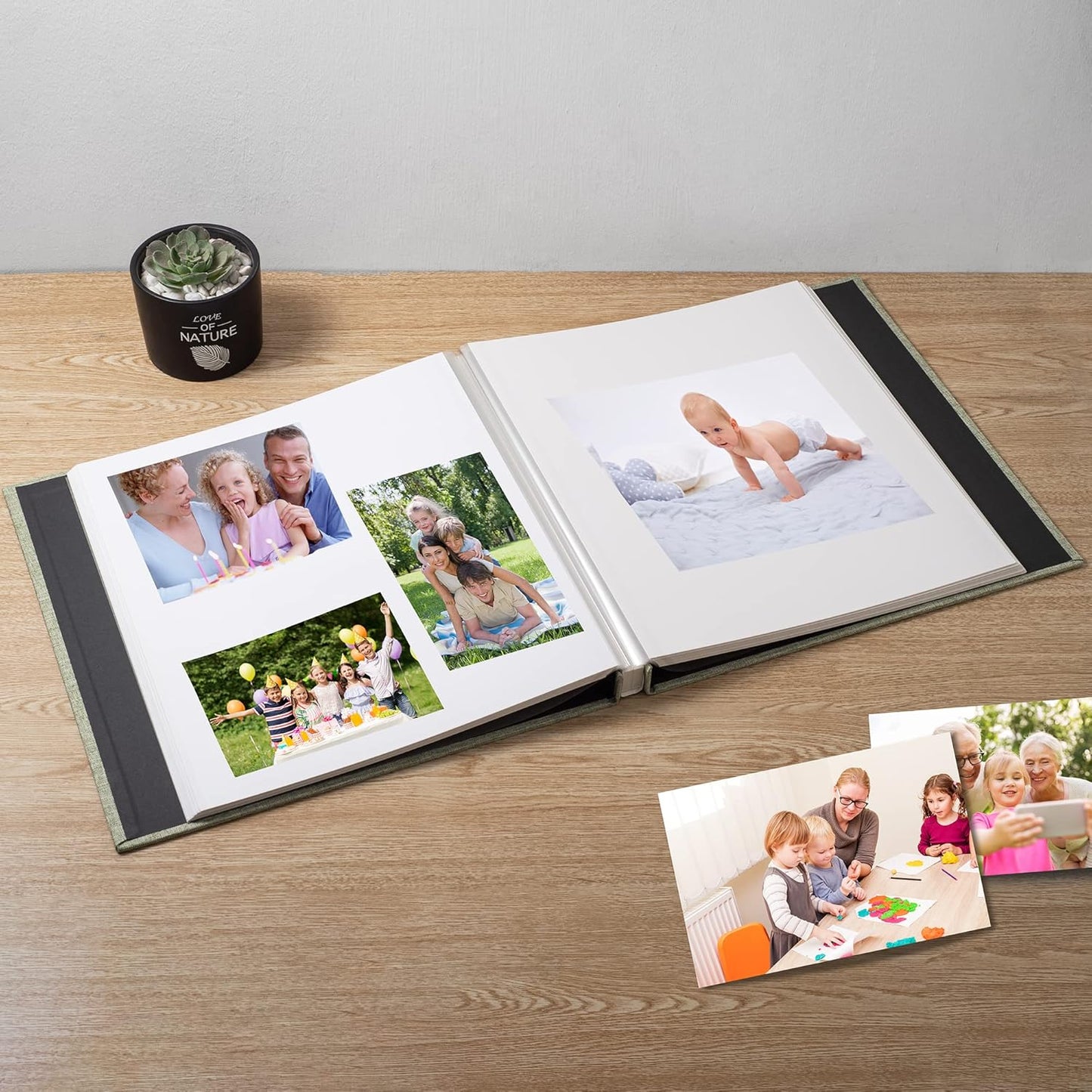 Large Photo Album Self Adhesive Scrapbook Album for 4×6 5×7 8×10 Pictures DIY Magnetic Linen Cover Album 60 Pages for Family Wedding Gifts with Metal Pen and Plastic Board