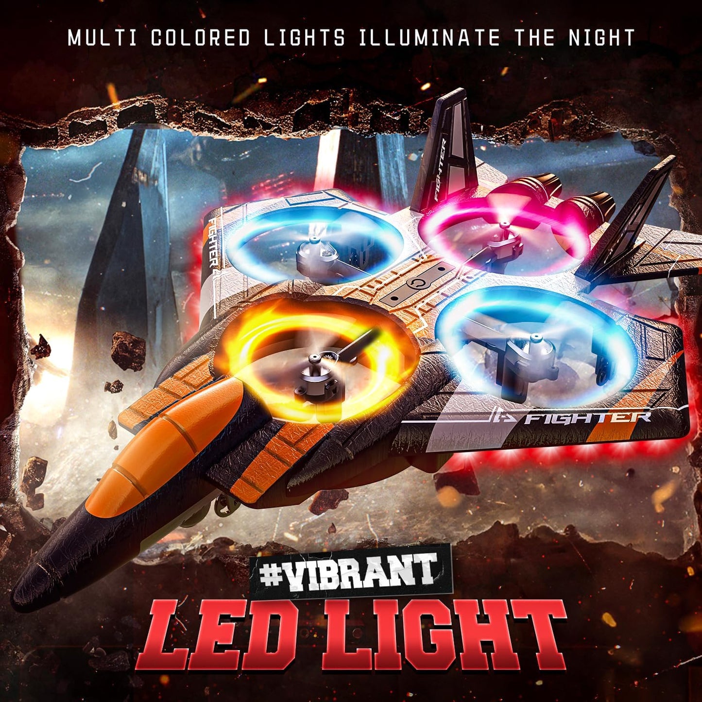 BEZGAR RC Plane for Kids | 2.4GHZ Brushless Drones with Camera, 6-axis Gyro Remote Control Airplane, 360° Flip Fighter Jet Toy, Toys for Ages 8+ with Colorful LED Navigation Lights Orange