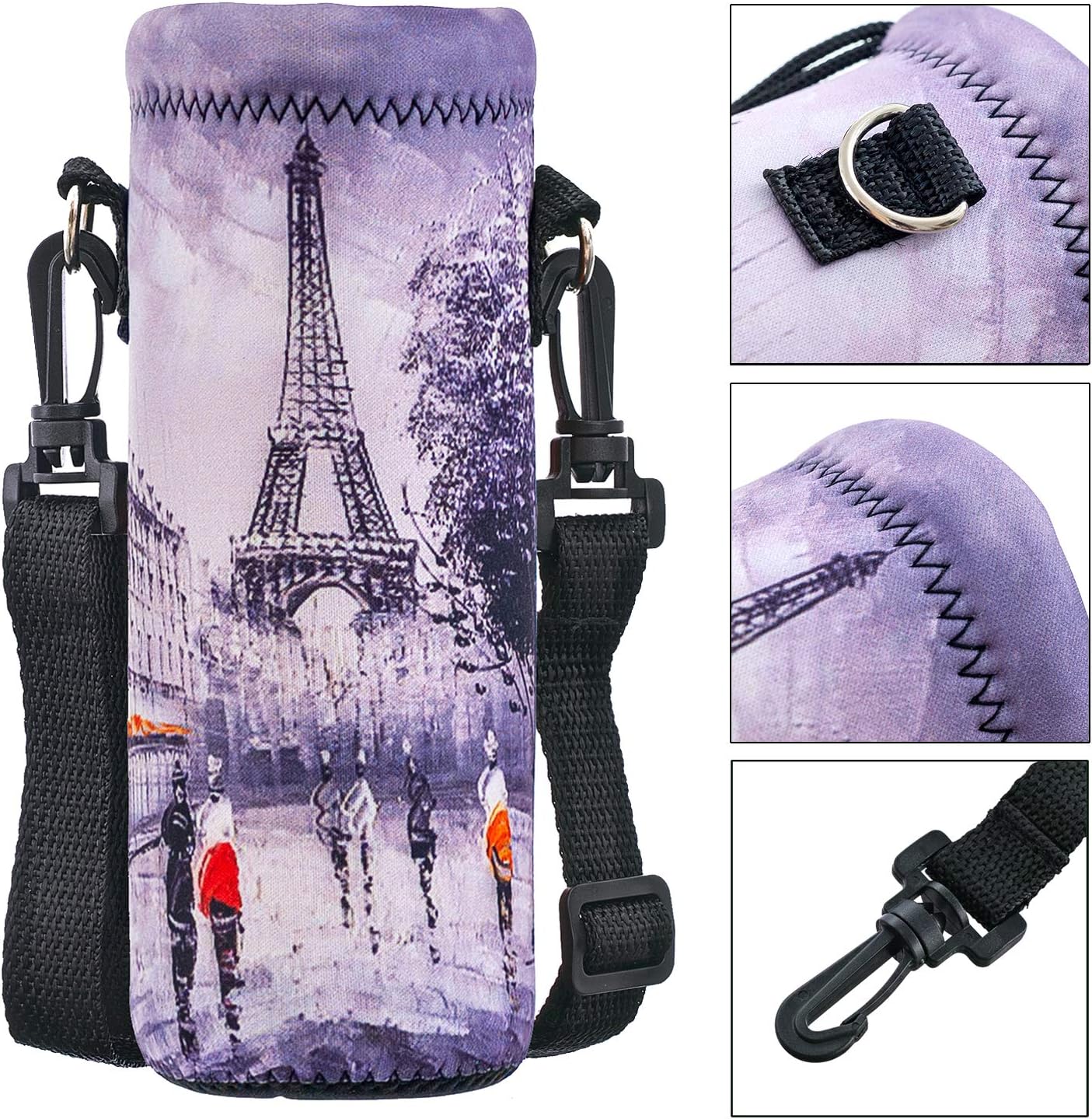 Neoprene Water Bottle Carrier Bag with Adjustable Shoulder Strap for Men Women Walking Hiking,Portable Insulated Holder Case for Stainless Steel/Glass/Plastic Bottles
