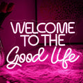 Welcome To The Good Life Neon Sign Letter LED Neon Lights Dimmable USB Powered 16.5’’X11’’Cool Wall Decorative Light Bedroom Kids Room Birthday Party Bar Decoration Gifts for Friend（Pink）