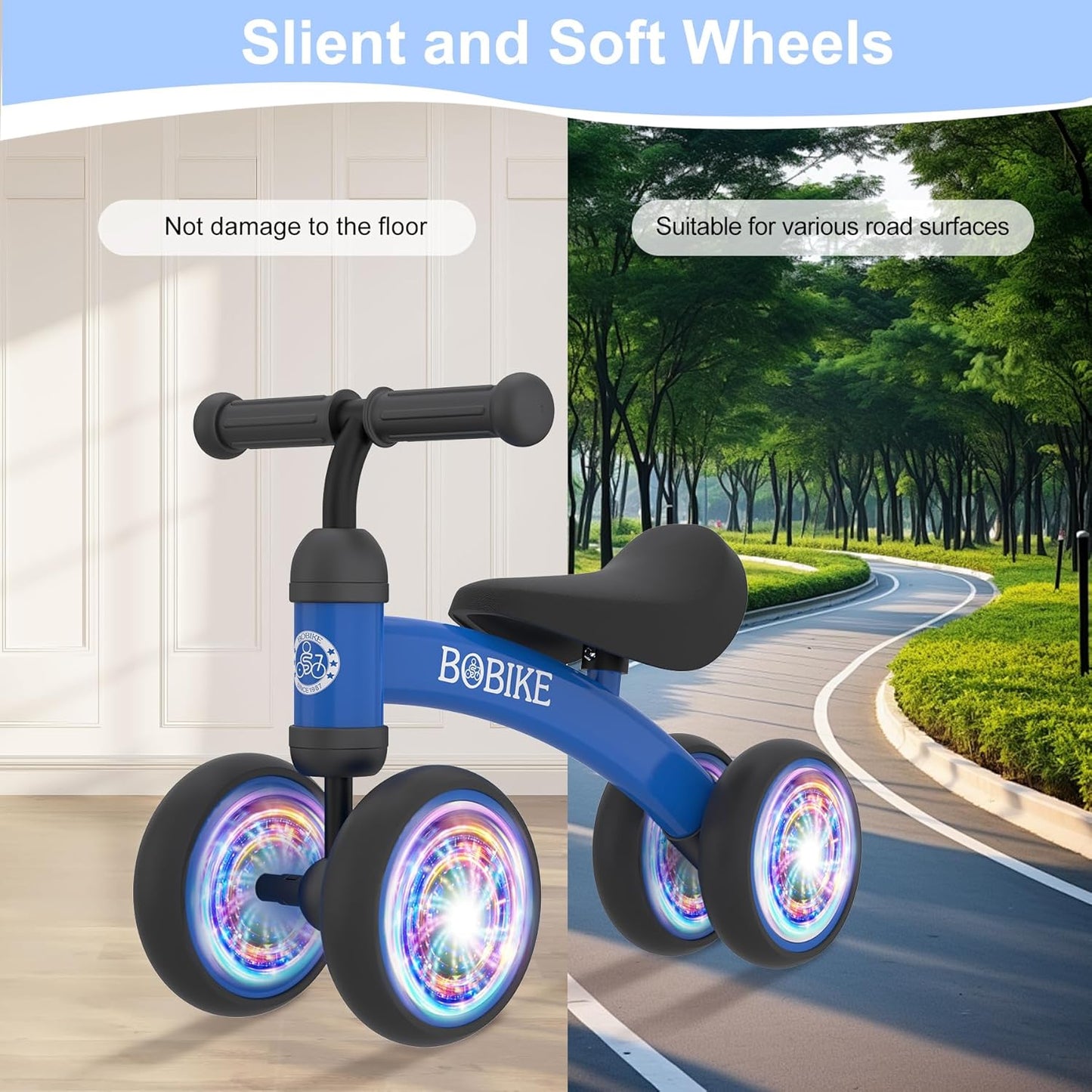 Baby Balance Bike Toys for 12-36 Months Kids Toy Boy and Girls Gifts Toddler Best First Birthday Gift Children Walker No Pedal Infant 4 Wheels Bicycle (Colorful, Blue-Light)