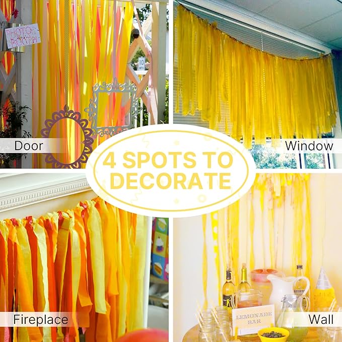 PartyWoo Crepe Paper Streamers 4 Rolls 328ft, Pack of Yellow Crepe Paper for Party, Wedding, Birthday, Baby Shower Decorations (1.8 Inch x 82 Ft/Roll)