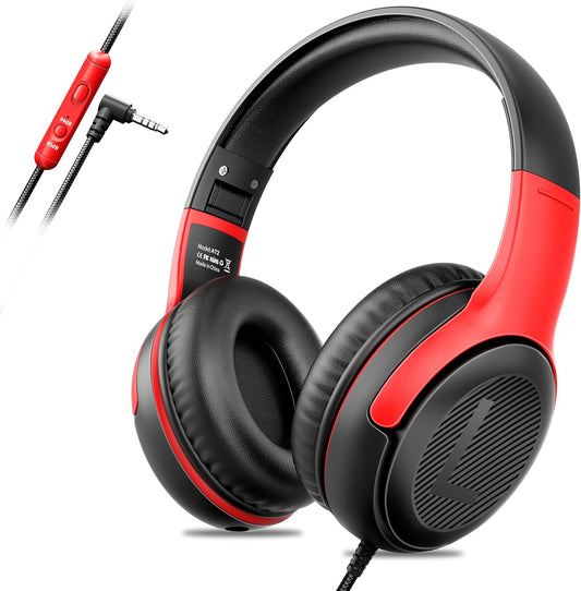 Kids Headphones Wired Toddler with Microphone, Over-Ear Headphones, 85/94dB Volume-Limiting, 3.5mm Jack, Foldable On-Ear Design - Safe & Comfortable for Learning & Entertainment
